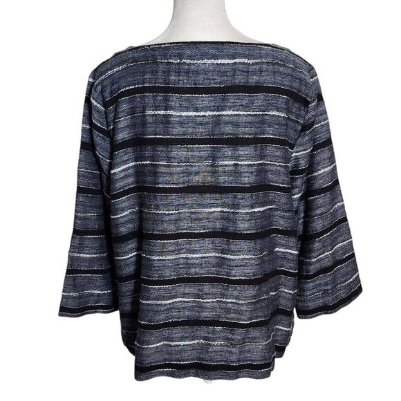J. Jill Black Stripe Textured Top Size Medium Petite Pure Jill Boxy Stripe Top - Picture 2 of 9